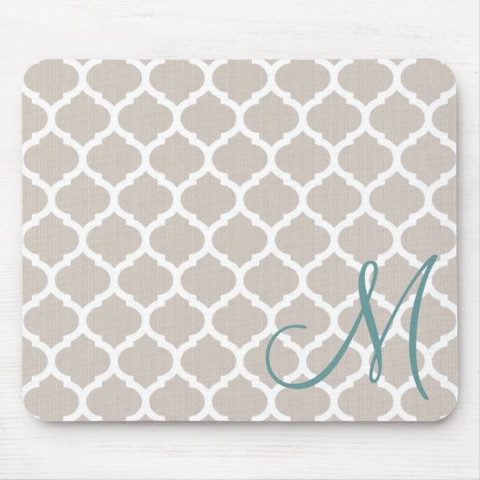 Elegant tan-trellis patroon. Blauwgroen monogram Muismat (Voorkant)