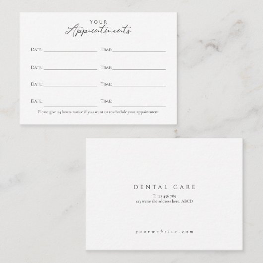 elegant, tandarts, tandheelkundige afsprakenkaart afsprakenkaartje (Voorkant / Achterkant)
