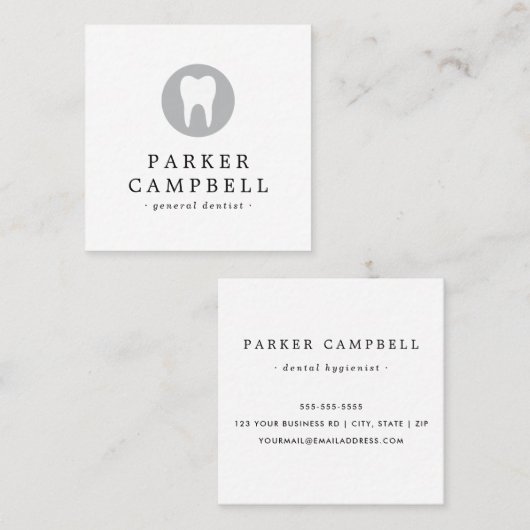 Elegant tandtandarts logo minimalistisch wit vierkante visitekaartje (Voorkant / Achterkant)
