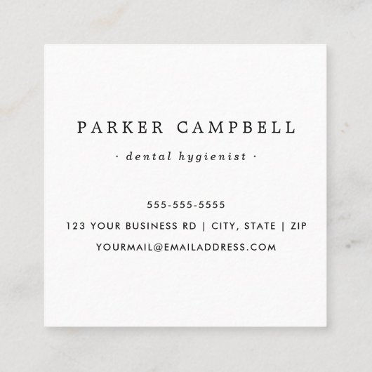 Elegant tandtandarts logo minimalistisch wit vierkante visitekaartje (Achterkant)