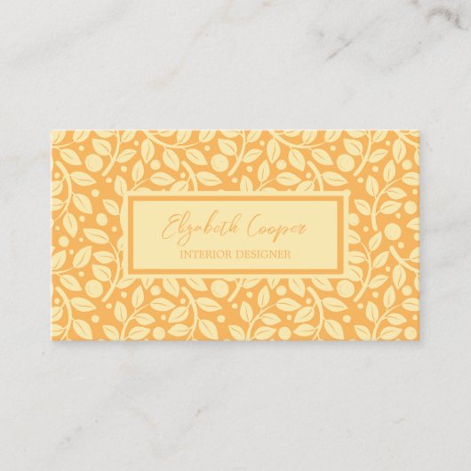Elegant Tangerine & Cream Leaf Pattern Visitekaartje (Voorkant)