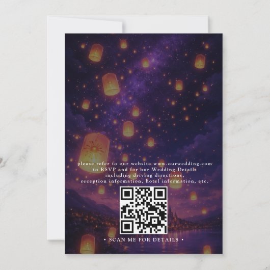 Elegant Tangled Lanterns Budget QR Code Wedding Kaart (Achterkant)