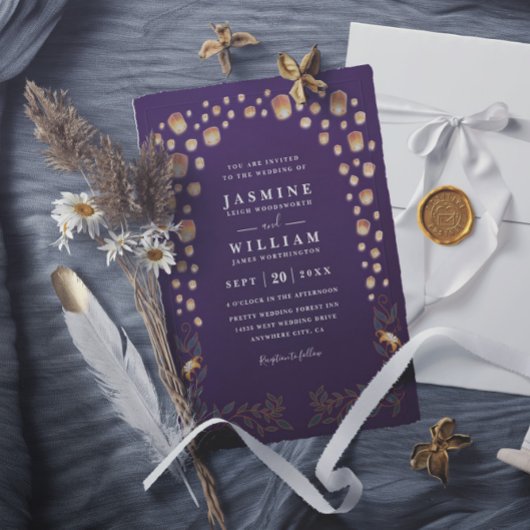 Elegant Tangled Lanterns Budget QR Code Wedding Kaart