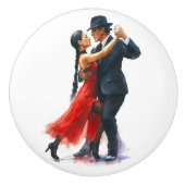 Elegant tango danspaar in rood en zwart keramische knop (Voorkant)
