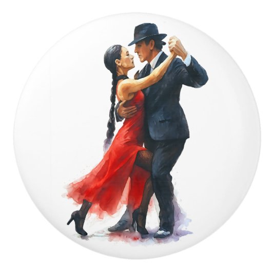 Elegant tango danspaar in rood en zwart keramische knop (Voorkant)