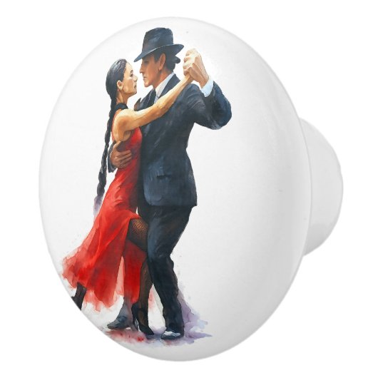 Elegant tango danspaar in rood en zwart keramische knop (Rechts)