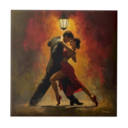 Elegant Tango Koppel Romantisch Kunst Design Tegeltje (Voorkant)