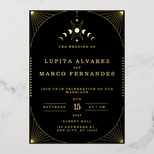 Elegant Tarot Gold Foil Wedding Invitation Folie Uitnodiging (Voorkant)