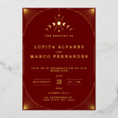 Elegant Tarot Gold Red Maroon Wedding real Folie Uitnodiging (Voorkant)