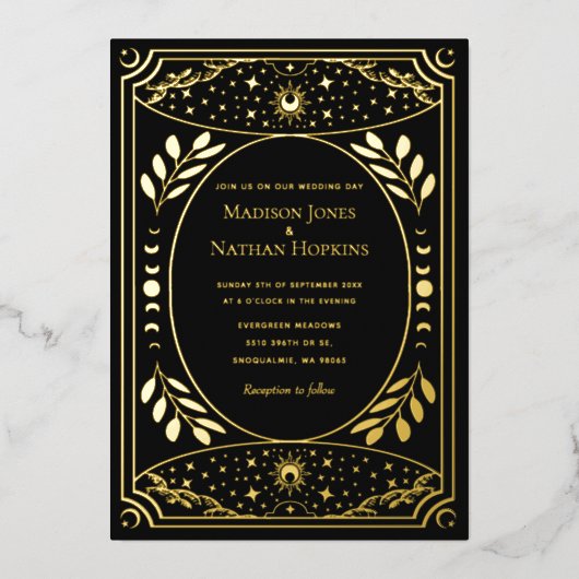 Elegant Tarot Gothic Wedding Folie Uitnodiging (Voorkant)