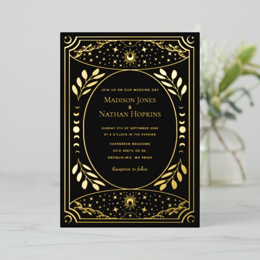 Elegant Tarot Gothic Wedding Folie Uitnodiging (Staand Voorkant)