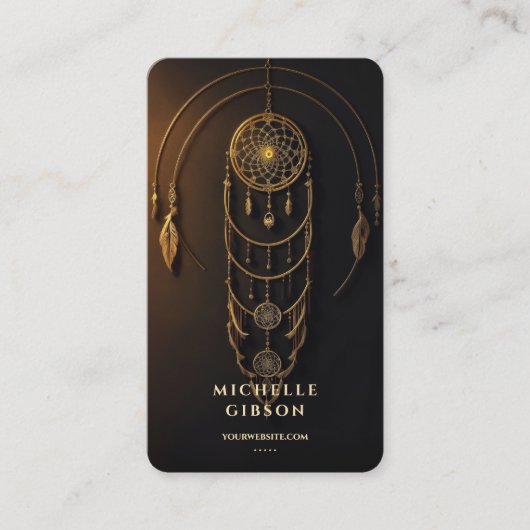 Elegant Tarot Monogram Zwart Goud Droom Catcher Visitekaartje (Voorkant)