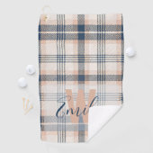Elegant Tartan Blue Cream Monogram Golfhanddoek (Insitu)