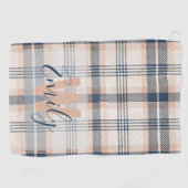 Elegant Tartan Blue Cream Monogram Golfhanddoek (Horizontaal)