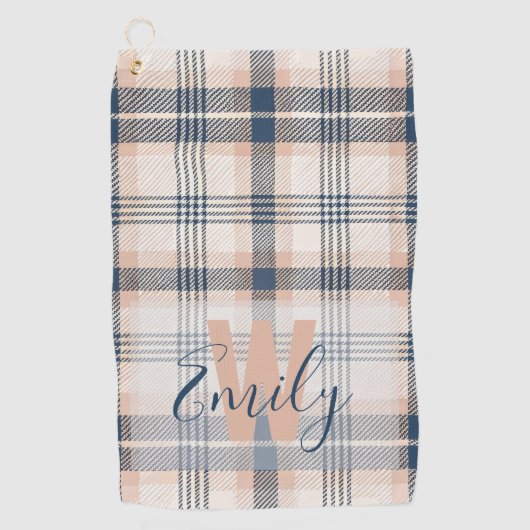 Elegant Tartan Blue Cream Monogram Golfhanddoek (Voorkant)