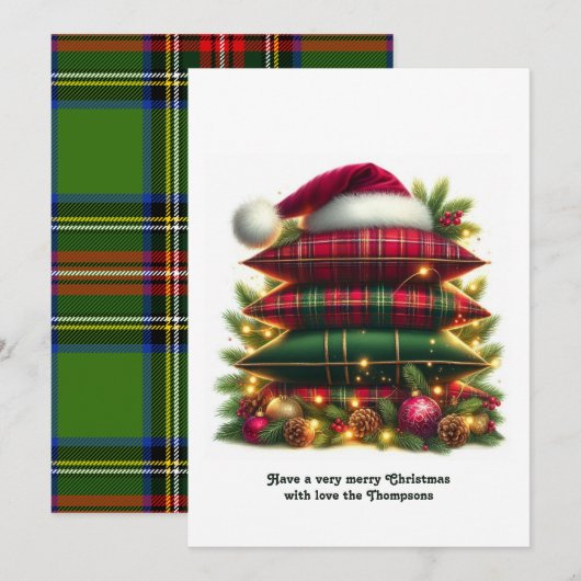 Elegant Tartan Christmas Cozy Plaid Pillows Feestdagenkaart (Voorkant / Achterkant)