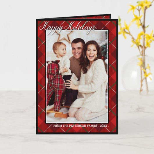 Elegant Tartan Modern Prettige feestdagen Kaart (Gele Bloem)