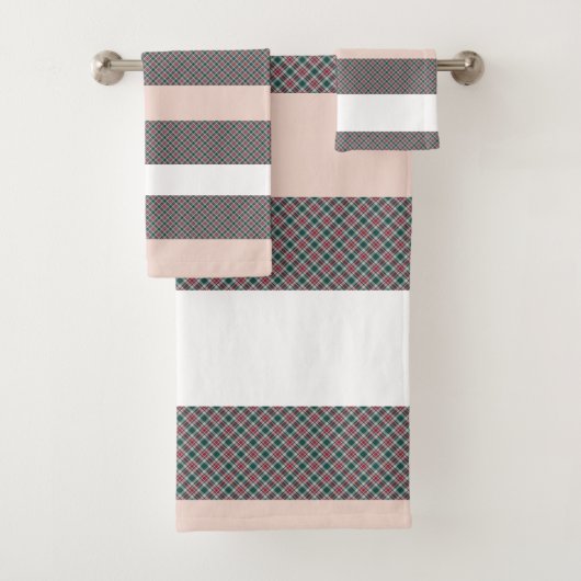 Elegant Tartan Patroon Rood Groen Roze Bad Handdoek (Insitu)