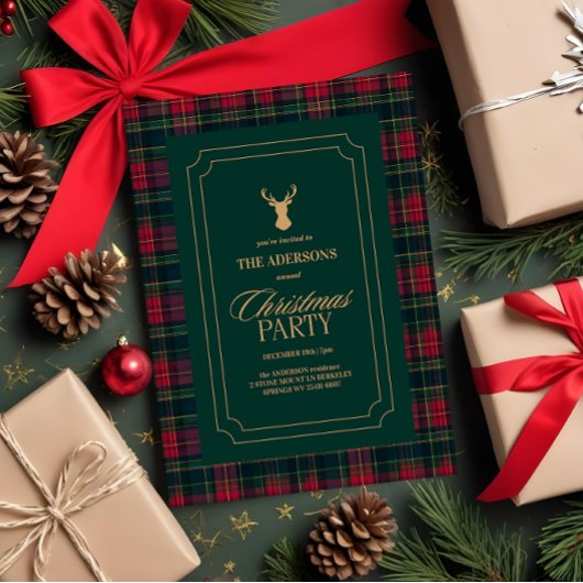 Elegant Tartan Plaid Christmas Party Invitation Kaart