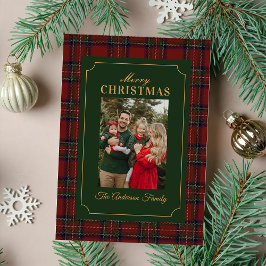 Elegant Tartan Plaid Family Photo Christmas Feestdagenkaart