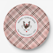 Elegant Tartan Plaid & Reindeer Christmas Family Papieren Bordje (Voorkant)