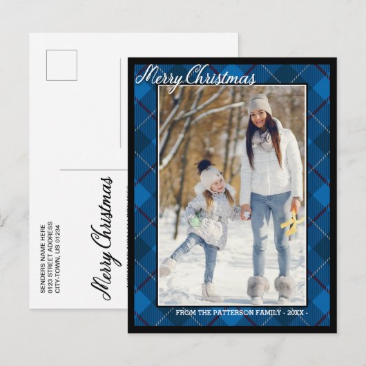 Elegant Tartan Style Merry-kerstfamilie Foto Briefkaart (Voorkant / Achterkant)