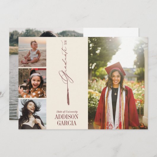 Elegant Tassel Foto Afstuderen Aankondiging (Voorkant / Achterkant)