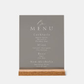 Elegant Taupe Acrylic Trouwbar Menu Bord (Voorkant)