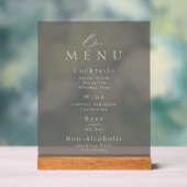 Elegant Taupe Acrylic Wedding Bar Menu Sign Acryl Bord (Neutraal)