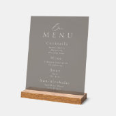 Elegant Taupe Acrylic Wedding Bar Menu Sign Acryl Bord (Hoek)
