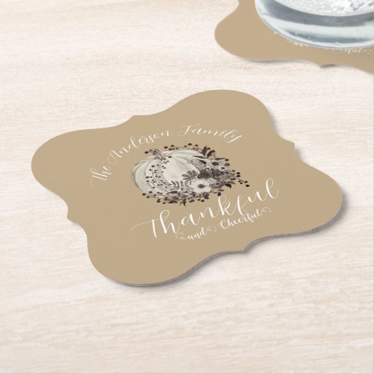 Elegant Taupe Autumn ‘Thankful And Cheerful’  Kartonnen Onderzetters (Gekanteld)