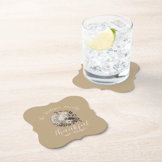 Elegant Taupe Autumn ‘Thankful And Cheerful’  Kartonnen Onderzetters (Insitu)