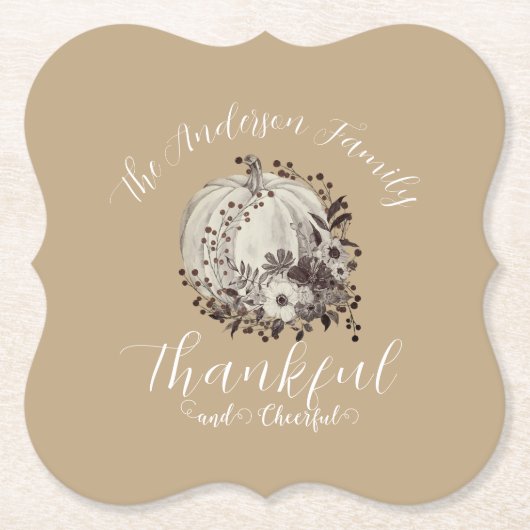 Elegant Taupe Autumn ‘Thankful And Cheerful’ Kartonnen Onderzetters (Voorkant)