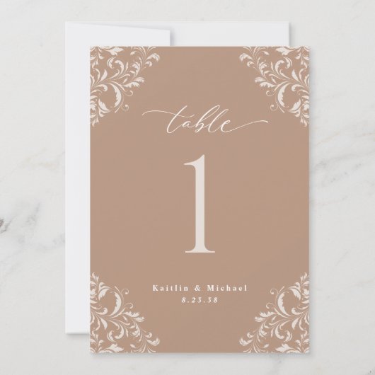 Elegant Taupe Beige 5x7 Wedding Table Numbers Kaart (Achterkant)