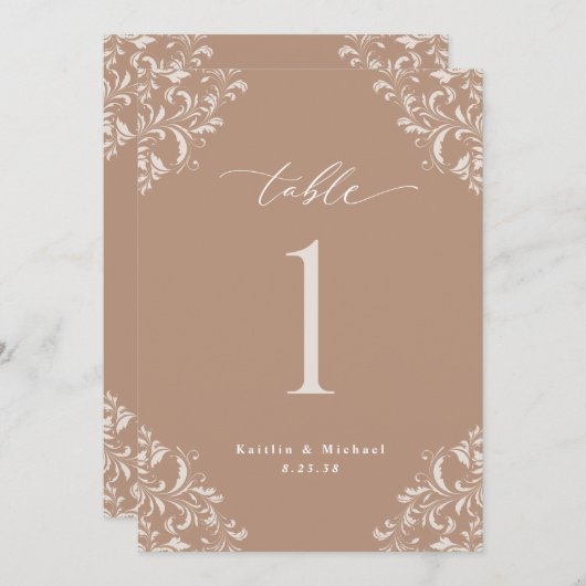 Elegant Taupe Beige 5x7 Wedding Table Numbers Kaart (Voorkant / Achterkant)