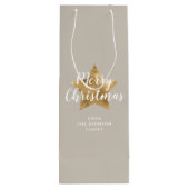 Elegant Taupe Beige Faux Gold Star Merry kerst Wijn Cadeautas (Achterkant)