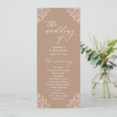 Elegant Taupe Beige Vintage Huwelijksprogramma Programmakaart (Staand voorkant)