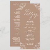Elegant Taupe Beige Vintage Huwelijksprogramma Programmakaart (Voorkant / Achterkant)