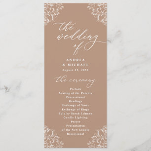 Elegant Taupe Beige Vintage Huwelijksprogramma Programmakaart