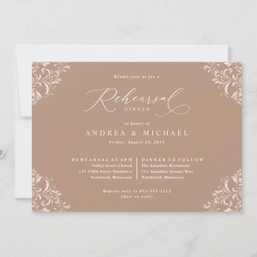 Elegant Taupe Beige Wedding Rehearsal Dinner Kaart (Voorkant)