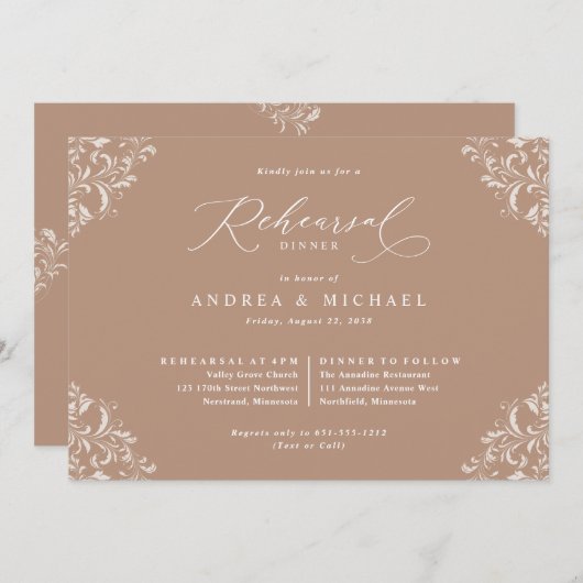 Elegant Taupe Beige Wedding Rehearsal Dinner Kaart (Voorkant / Achterkant)