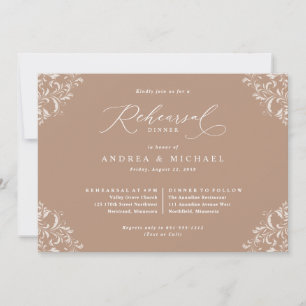 Elegant Taupe Beige Wedding Rehearsal Dinner Kaart