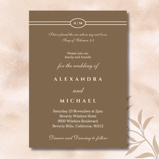 Elegant Taupe Bible Verse Christian Wedding  Kaart