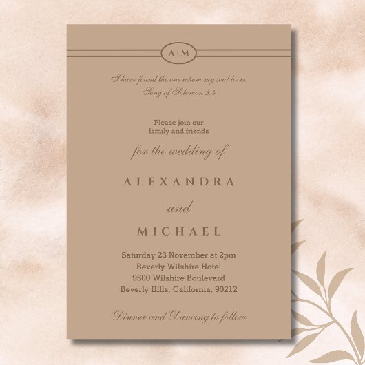 Elegant Taupe Bible Verse Christian Wedding  Kaart