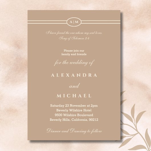 Elegant Taupe Bible Verse Christian Wedding  Kaart