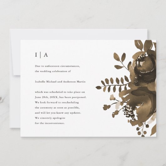 Elegant Taupe Bloemen bruiloft uitstel Aankondiging (Voorkant)