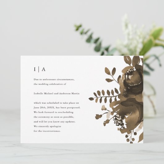 Elegant Taupe Bloemen bruiloft uitstel Aankondiging (Staand voorkant)