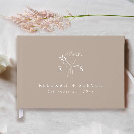 Elegant Taupe | Botanische bloemen monogram bruilo Gastenboek