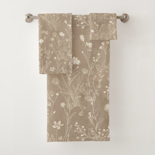 Elegant Taupe Brown Botanicals Bad Handdoek (Insitu)