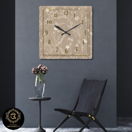 Elegant Taupe Brown Botanicals Wall Clock Vierkante Klok